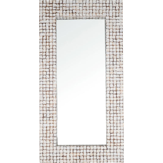 Hadas Floor Mirror by Arch & Plane in whitewash. Made from coconut shell tiles in a unique style.