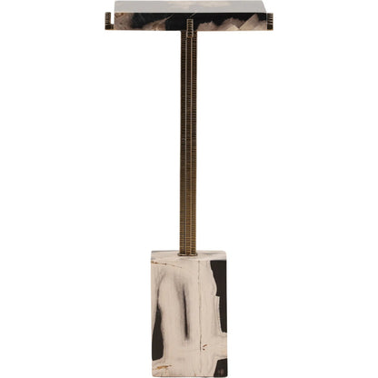 Ezra Side Table by Arch & Plane in black, brass. Made from petrified wood, stainless steel in a modern style.