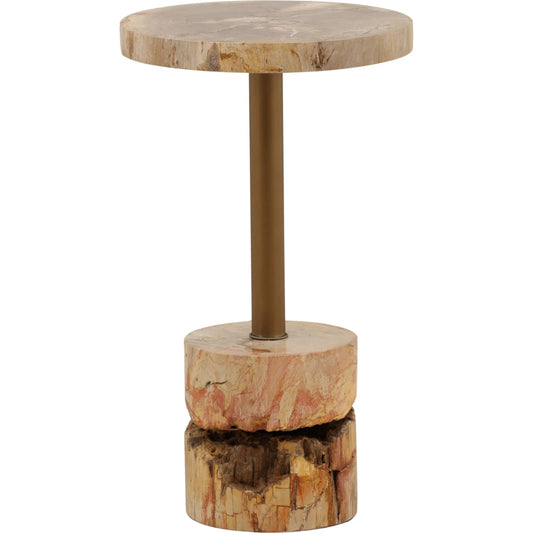 Jackeline Side Table by Arch & Plane in light natural, bronze. Made from petrified wood, stainless steel in a unique style.