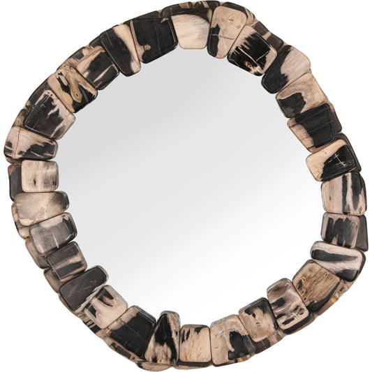 Grant Mirror by Arch & Plane in black. Made from petrified wood tiles in a unique style.