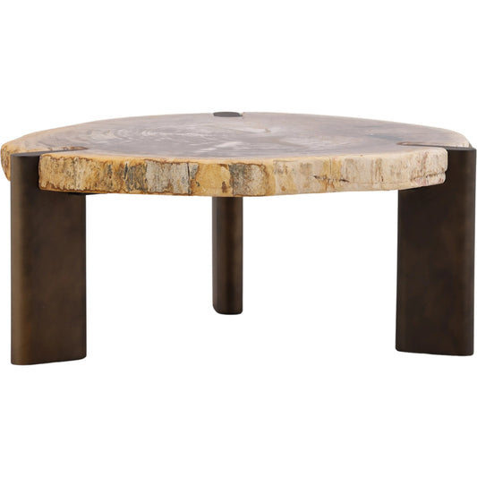Maddison Coffee Table by Arch & Plane in light natural, bronze. Made from petrified wood, stainless steel in a unique style.