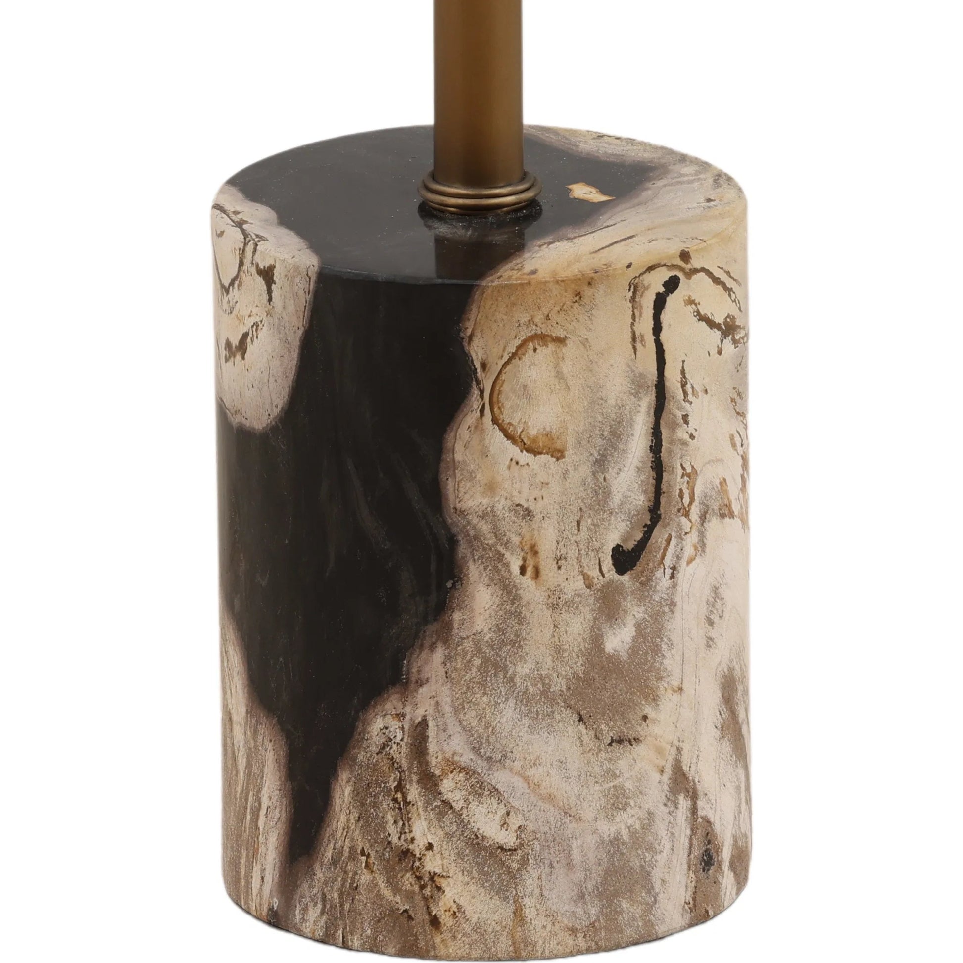 Lance Side Table by Arch & Plane in black, bronze. Made from petrified wood, stainless steel in a unique style.
