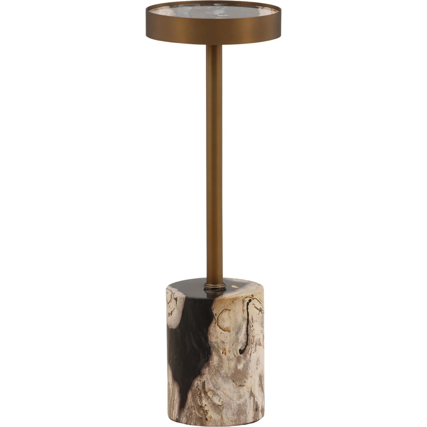 001 SI-2532855 | Primary Silo | Lance Side Table by Arch & Plane in black, bronze. Made from petrified wood, stainless steel in a unique style.
