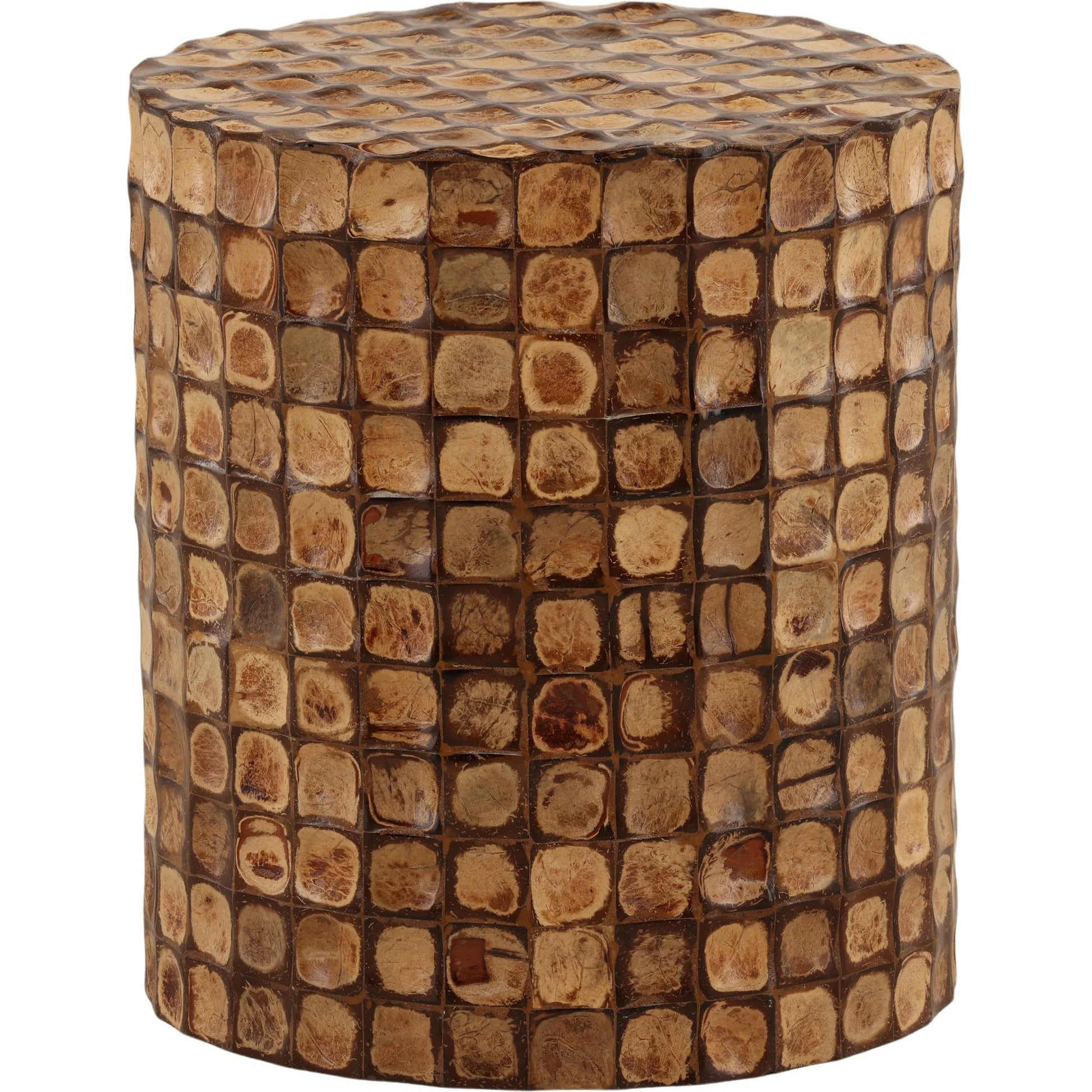 Stasia Side Table by Arch & Plane in natural. Made from coconut shell tiles in a unique style.