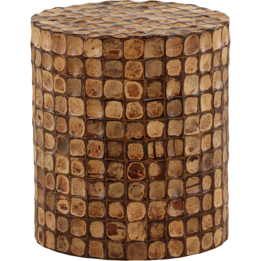 Stasia Side Table by Arch & Plane in natural. Made from coconut shell tiles in a unique style.