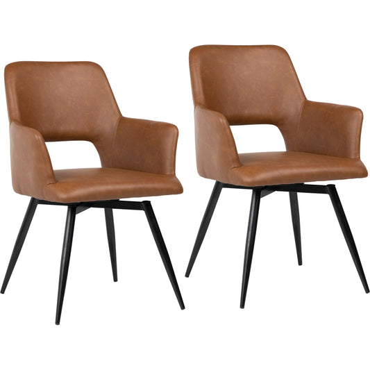 Romano Dining Chair (Set of 2) by Arch & Plane in antique brown leather, black powder coated legs. Made from pu leather upholstery, iron legs in a traditional style.