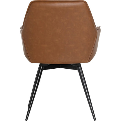 Dannie Dining Chair by Arch & Plane in antique brown, black powder coated legs. Made from pu leather, iron in a traditional style.