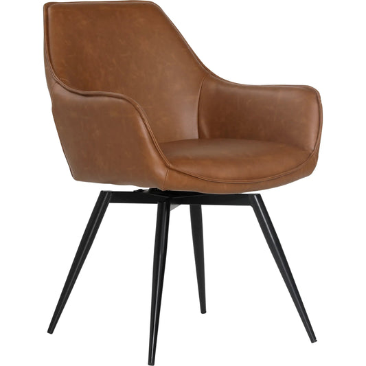 Verity Dining Chair by Arch & Plane in antique brown, black powder coated legs. Made from pu leather, iron in a unique style.
