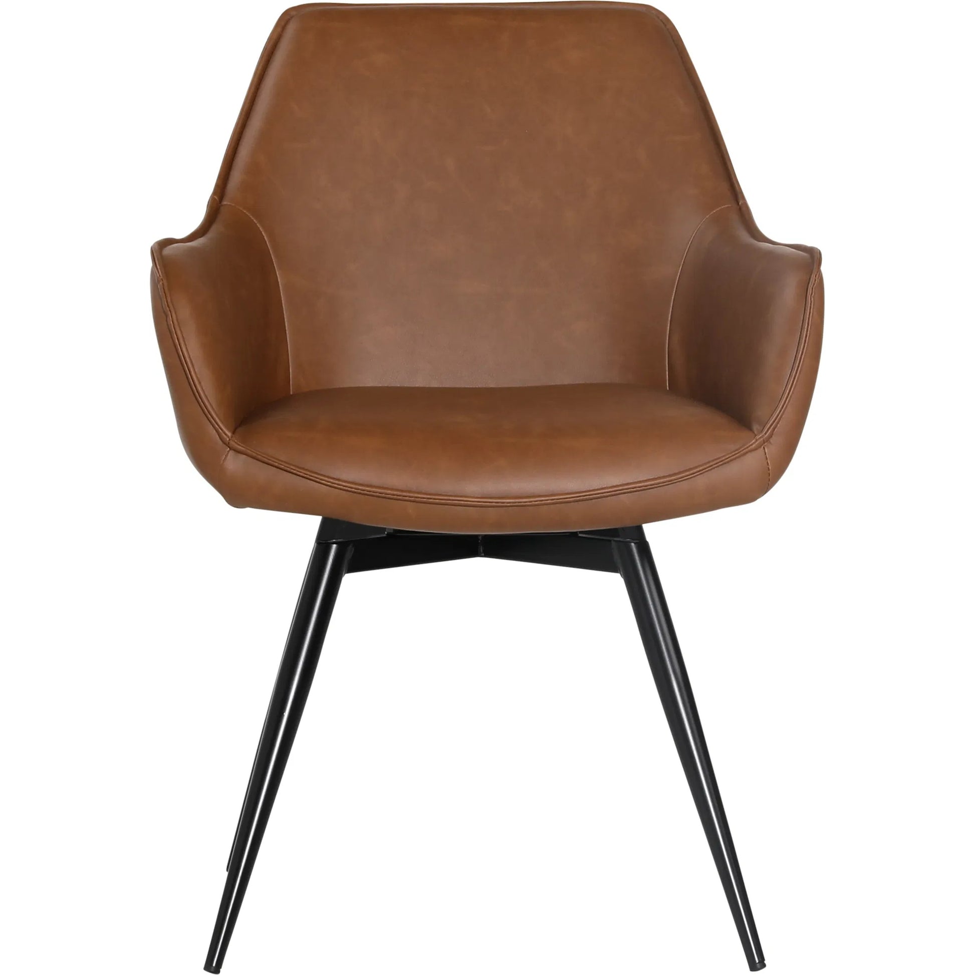Dannie Dining Chair by Arch & Plane in antique brown, black powder coated legs. Made from pu leather, iron in a traditional style.