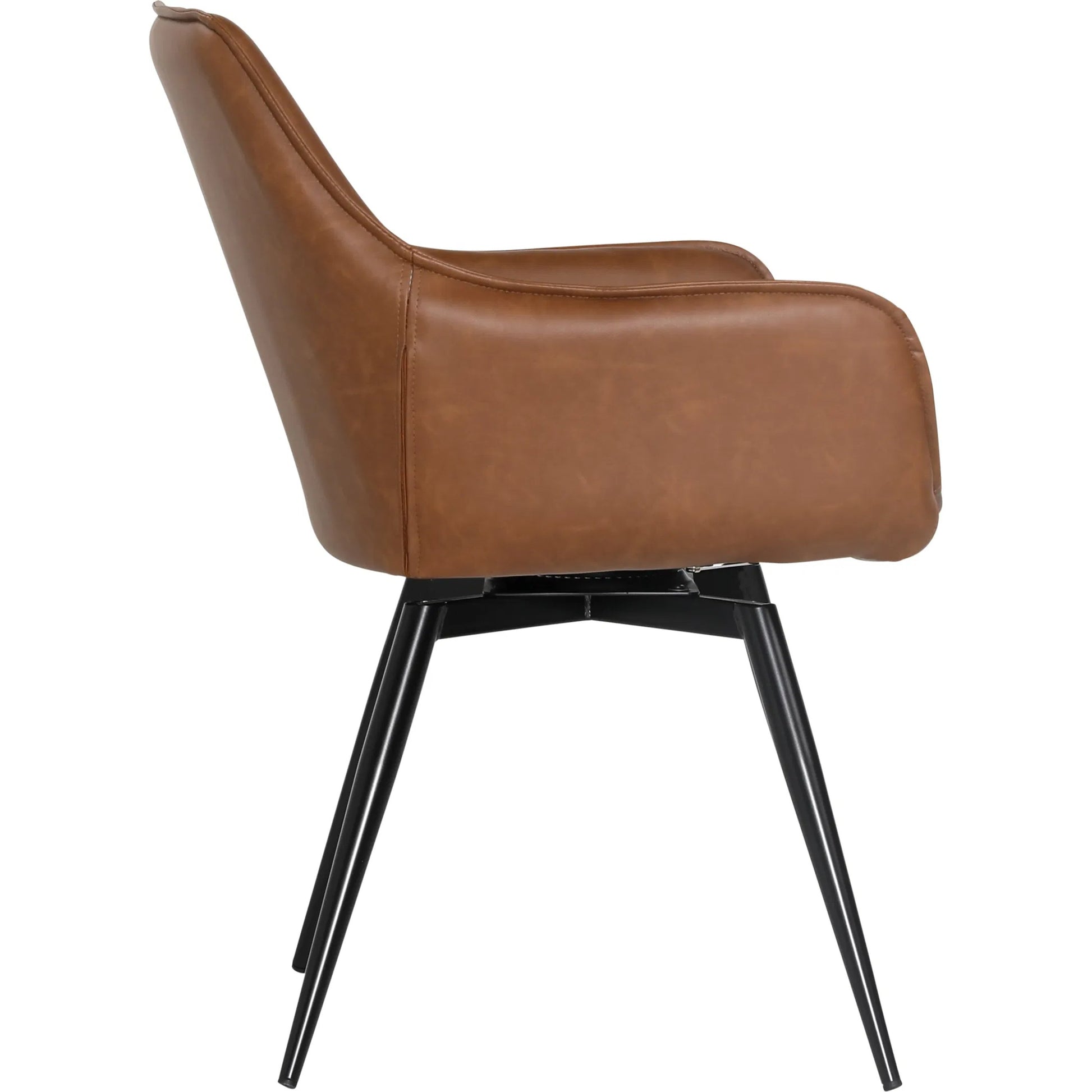 Dannie Dining Chair by Arch & Plane in antique brown, black powder coated legs. Made from pu leather, iron in a traditional style.