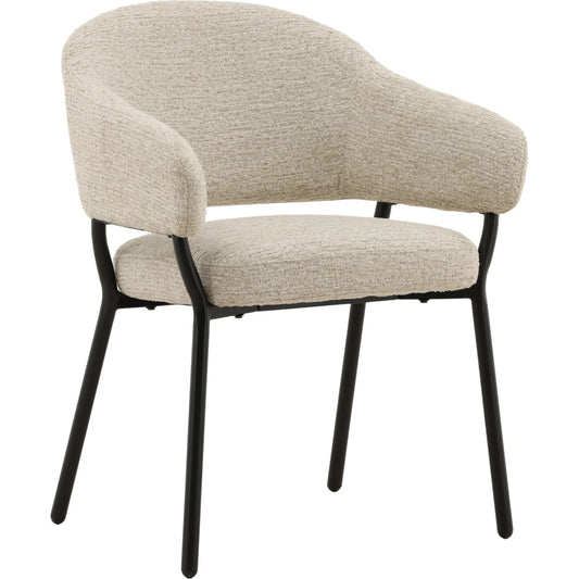 Jory Dining Chair by Arch & Plane in ellery taupe. Made from chenille fabric, iron in a unique style.