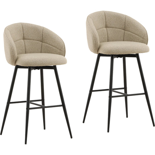 Brice Bar Stool (Set of 2) by Arch & Plane in cloud sand, black. Made from boucle fabric, steel in a unique style.