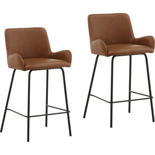 Zamar Counter Stool (Set of 2) by Arch & Plane in saddle. Made from vegan leather in a unique style.