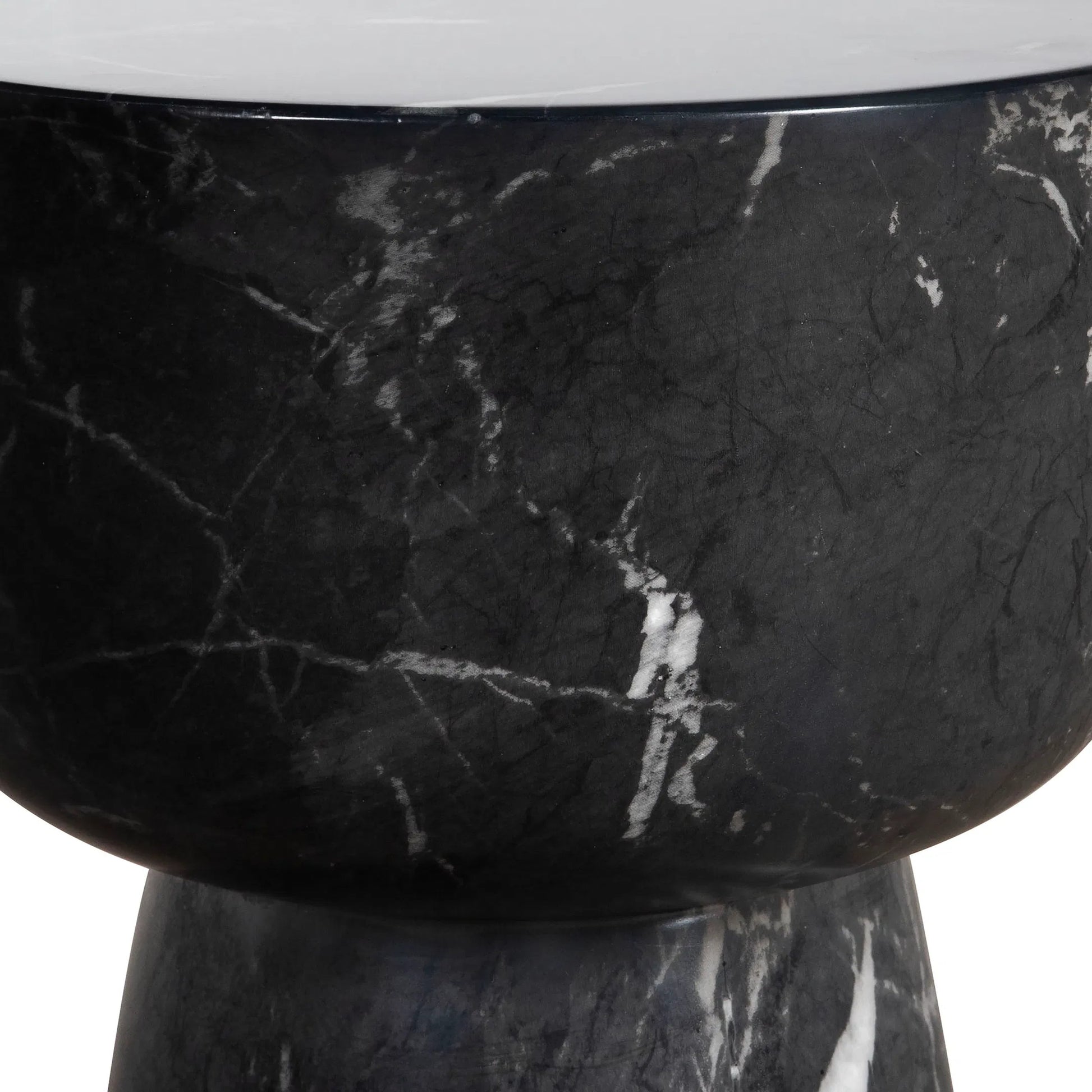Benton Faux Marble Side Table by Arch & Plane in black, white and water-transferred black marble print finish. Made from lightweight concrete in a modern style.