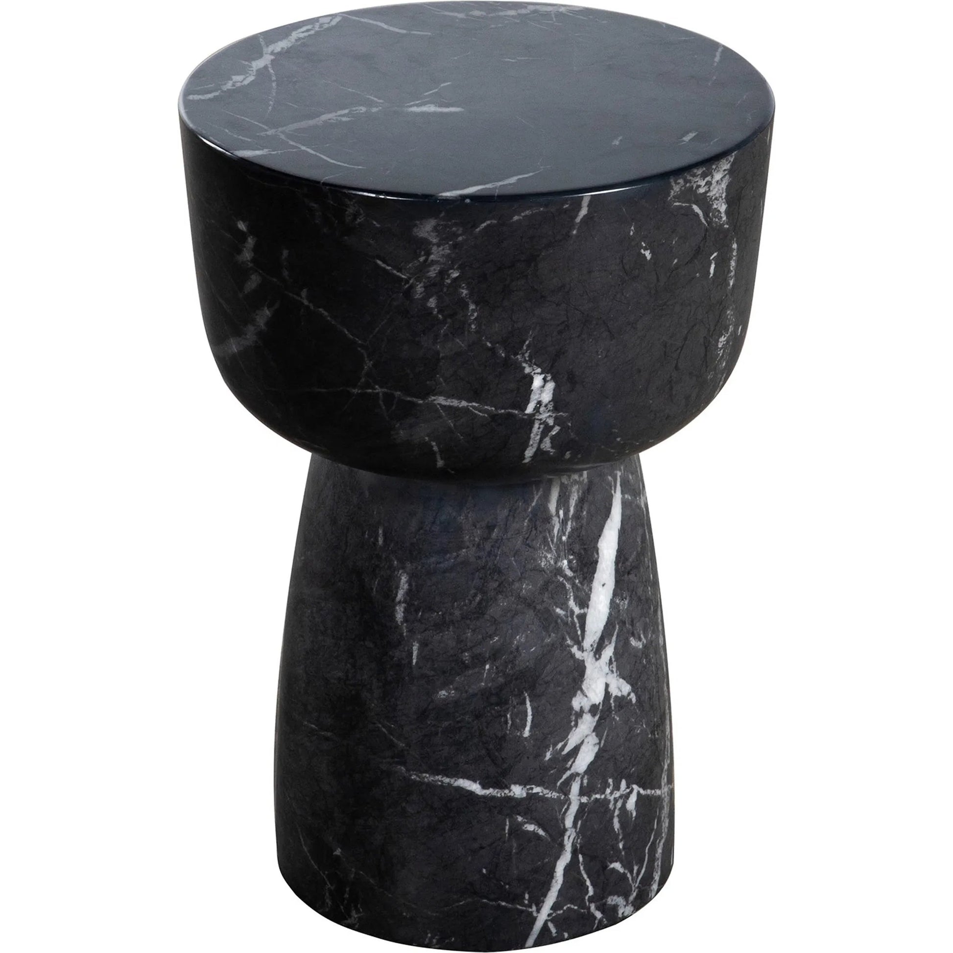 Benton Faux Marble Side Table by Arch & Plane in black, white and water-transferred black marble print finish. Made from lightweight concrete in a modern style.