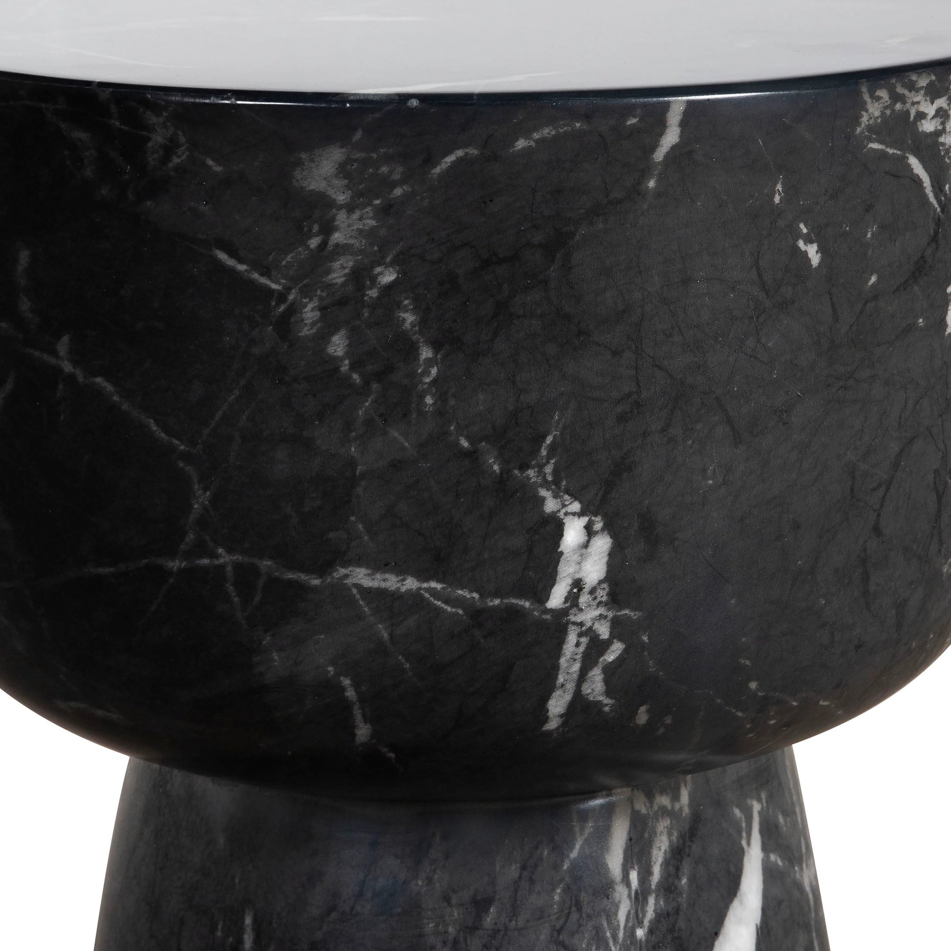 Benton Faux Marble Side Table by Arch & Plane in black, white and water-transferred black marble print finish. Made from lightweight concrete in a modern style.