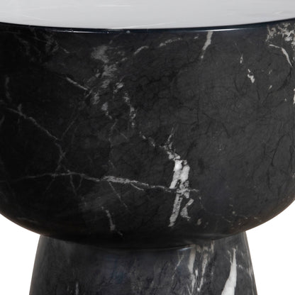 Benton Faux Marble Side Table by Arch & Plane in black, white and water-transferred black marble print finish. Made from lightweight concrete in a modern style.