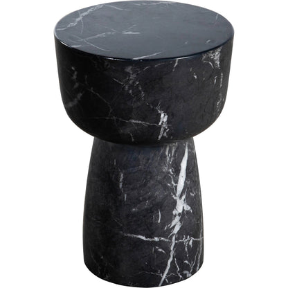 Benton Faux Marble Side Table by Arch & Plane in black, white and water-transferred black marble print finish. Made from lightweight concrete in a modern style.