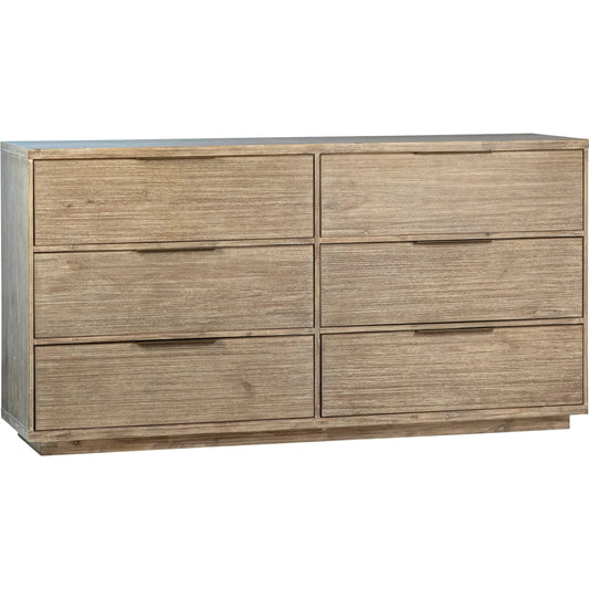 Juliette Dresser by Arch & Plane in natural warm wash sealed finish. Made from solid acacia wood in a unique style.