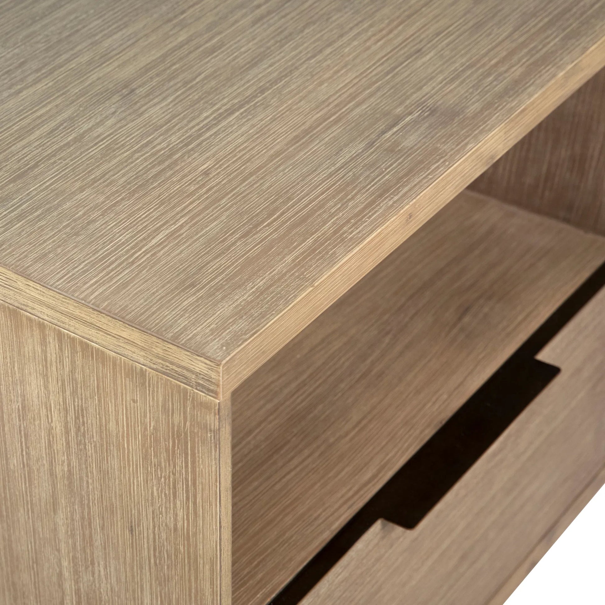 Zoraida Modern Storage Nightstand by Arch & Plane in natural, brown and light warm wash sealed finish. Made from acacia wood in a modern style.