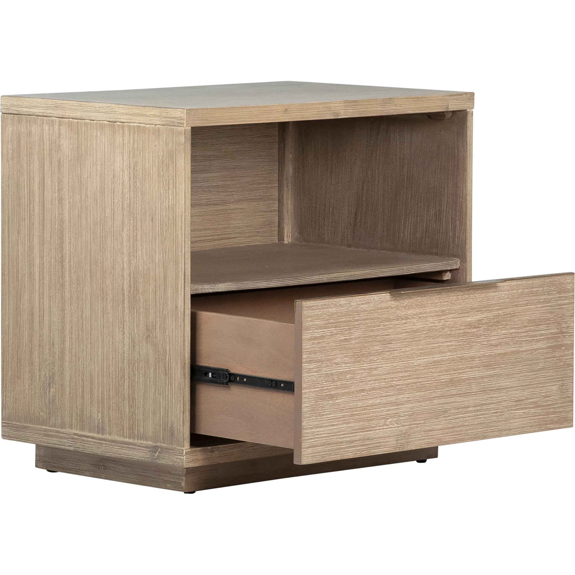 Zoraida Modern Storage Nightstand by Arch & Plane in natural, brown and light warm wash sealed finish. Made from acacia wood in a modern style.