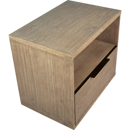 Zoraida Modern Storage Nightstand by Arch & Plane in natural, brown and light warm wash sealed finish. Made from acacia wood in a modern style.