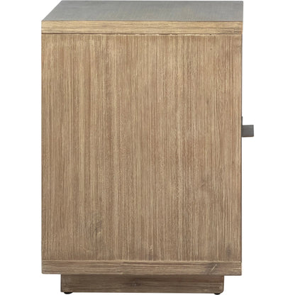 Zoraida Modern Storage Nightstand by Arch & Plane in natural, brown and light warm wash sealed finish. Made from acacia wood in a modern style.
