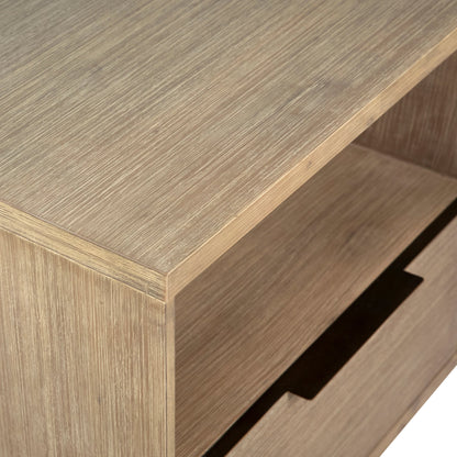 Zoraida Modern Storage Nightstand by Arch & Plane in natural, brown and light warm wash sealed finish. Made from acacia wood in a modern style.