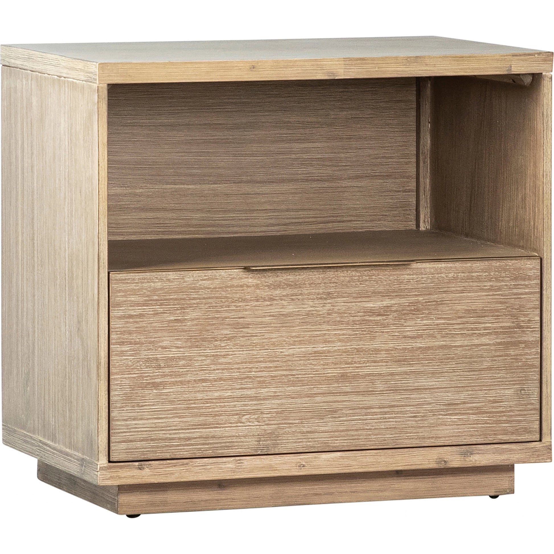 Zoraida Modern Storage Nightstand by Arch & Plane in natural, brown and light warm wash sealed finish. Made from acacia wood in a modern style.