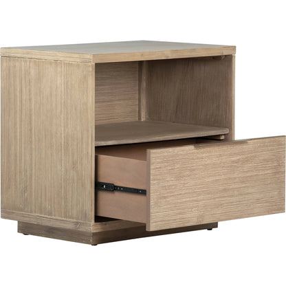Zoraida Modern Storage Nightstand by Arch & Plane in natural, brown and light warm wash sealed finish. Made from acacia wood in a modern style.