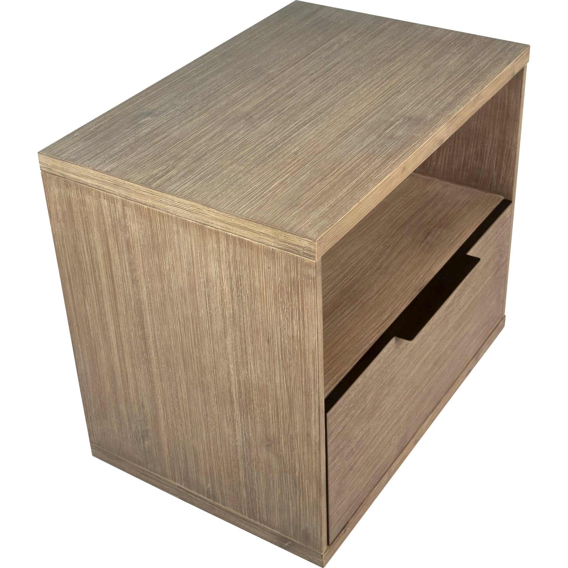 Zoraida Modern Storage Nightstand by Arch & Plane in natural, brown and light warm wash sealed finish. Made from acacia wood in a modern style.
