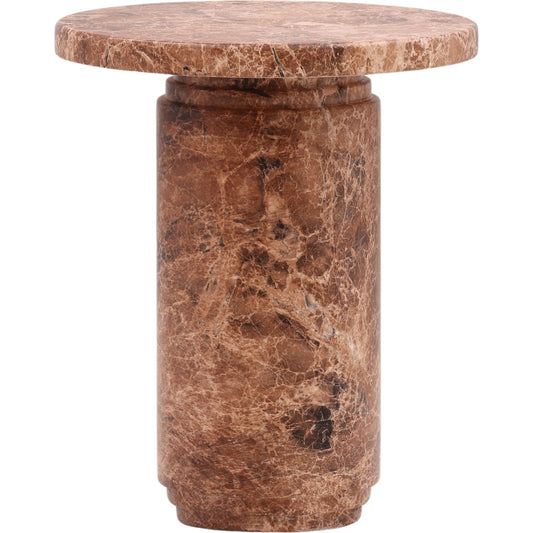 Jimenez End Table by Arch & Plane in brown. Made from lightweight concrete water transfer marble in a unique style.