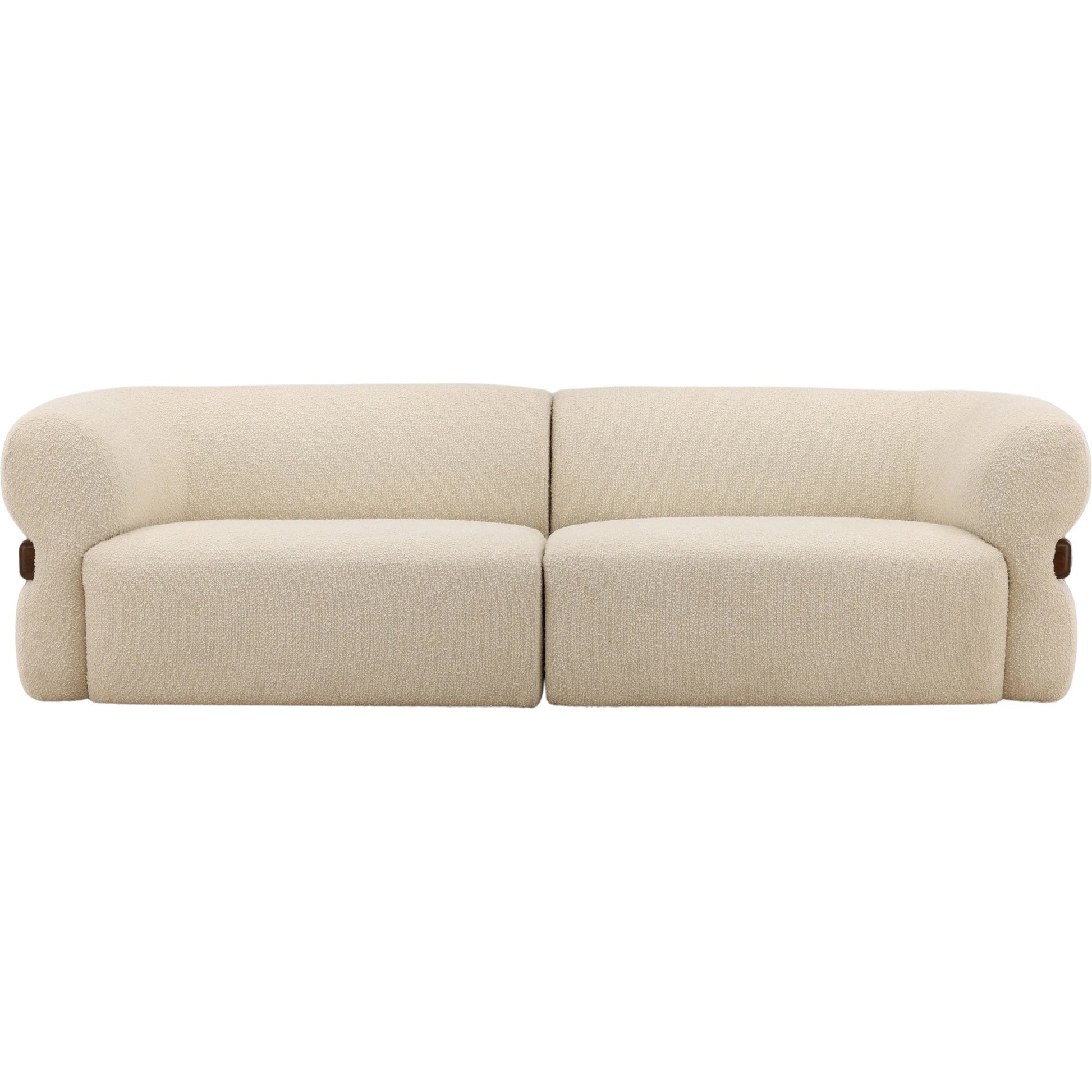 Antwan Sofa by Arch & Plane in olana cream, brown. Made from boucle fabric, oak wood in a unique style.