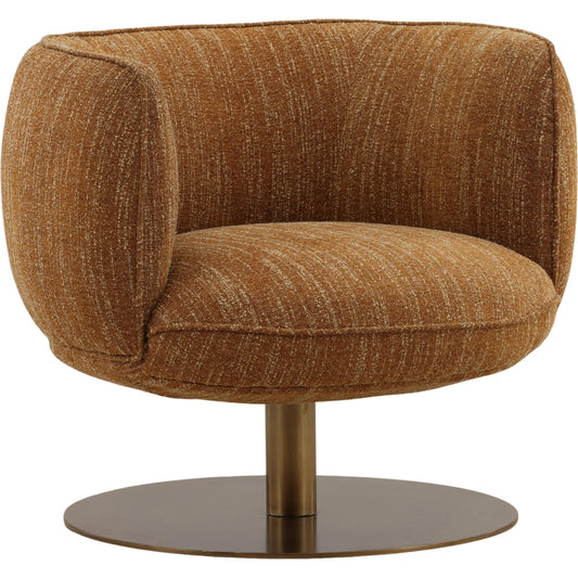 Edie Swivel Chair by Arch & Plane in mustard, antique brass. Made from boucle fabric, metal in a unique style.
