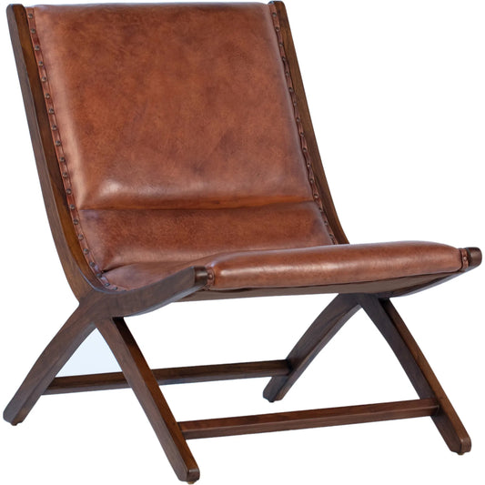 Gibbs Occasional Chair by Arch & Plane in antique brown. Made from full grain leather upholstery, teak wood frame in a unique style.