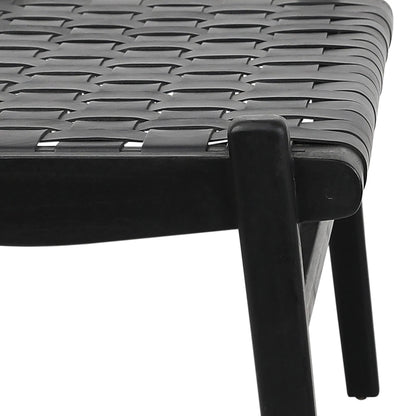 Santiago Teak and Woven Leather Bench by Arch & Plane in stain. Made from full grain leather in a coastal style.