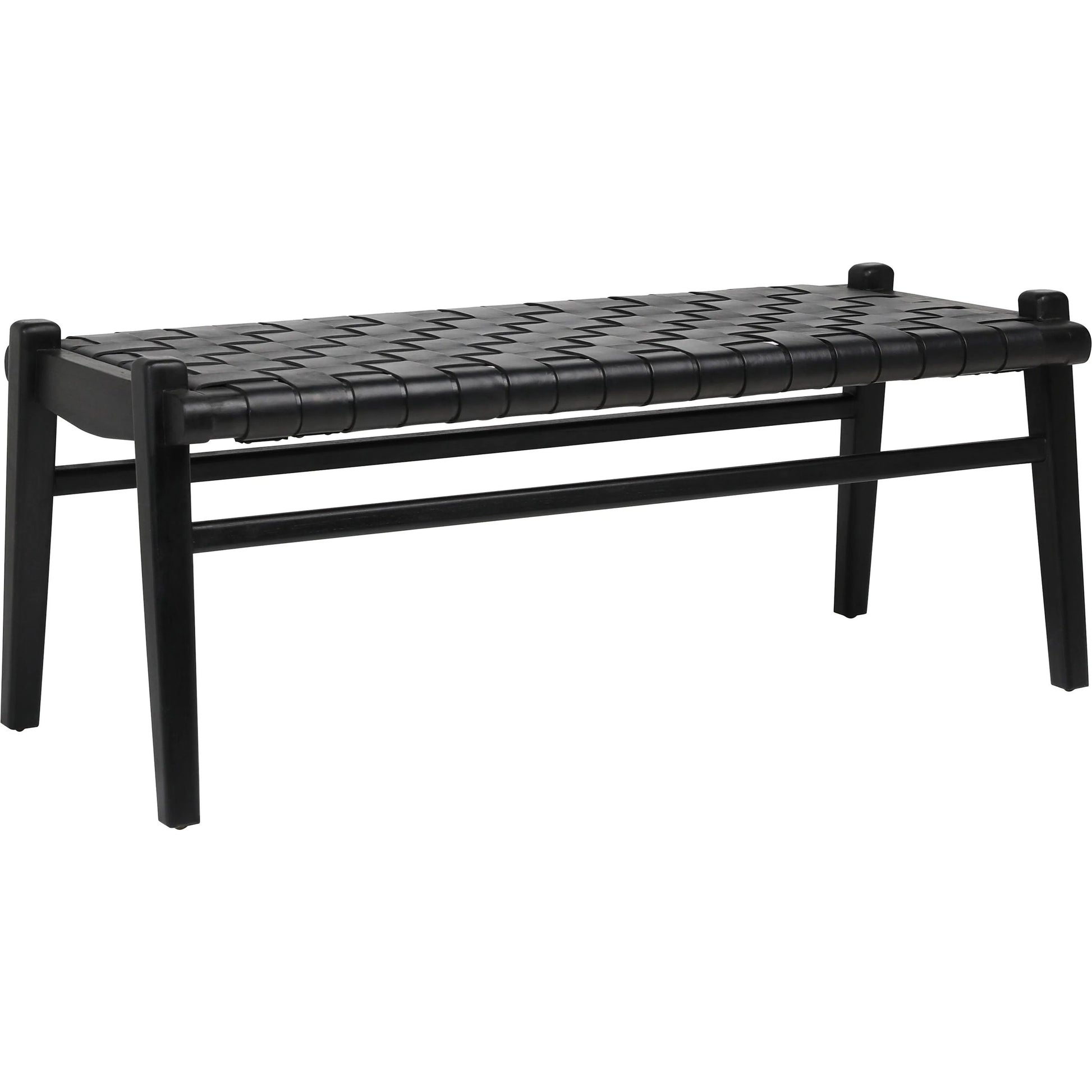 Santiago Teak and Woven Leather Bench by Arch & Plane in stain. Made from full grain leather in a coastal style.