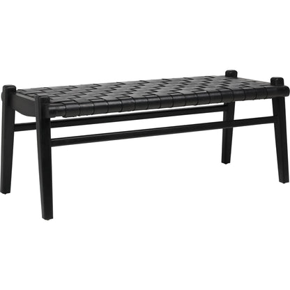 Santiago Teak and Woven Leather Bench by Arch & Plane in stain. Made from full grain leather in a coastal style.