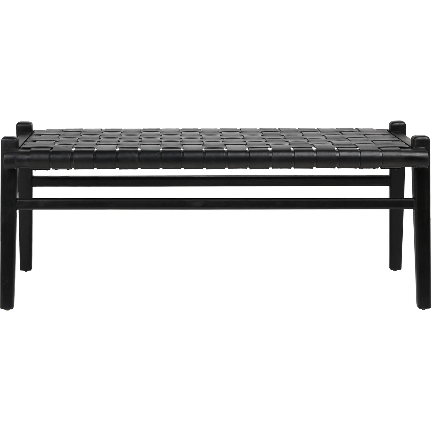 010 SI-1924448 | Unknown | Santiago Teak and Woven Leather Bench by Arch & Plane in stain. Made from full grain leather in a coastal style.