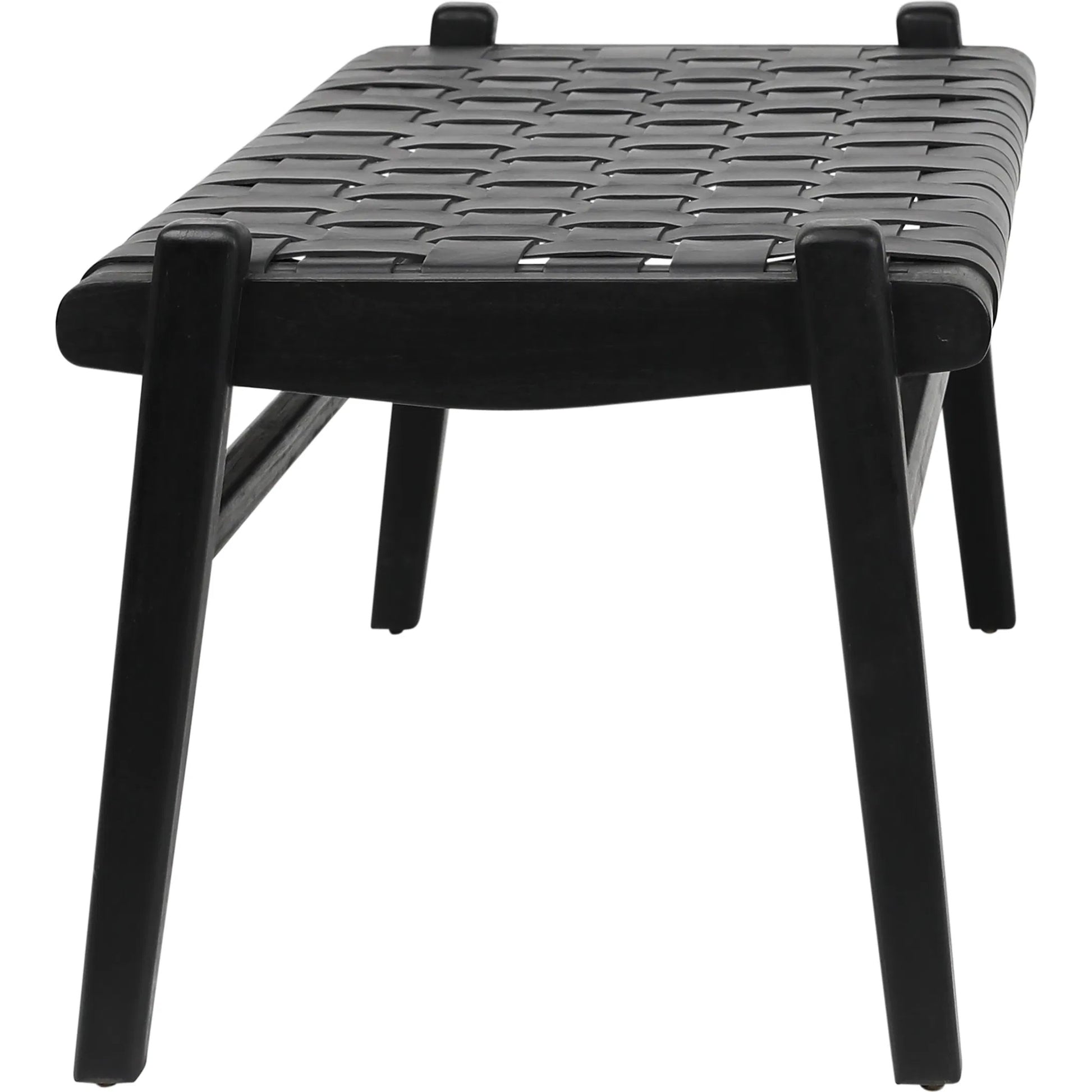 Santiago Teak and Woven Leather Bench by Arch & Plane in stain. Made from full grain leather in a coastal style.