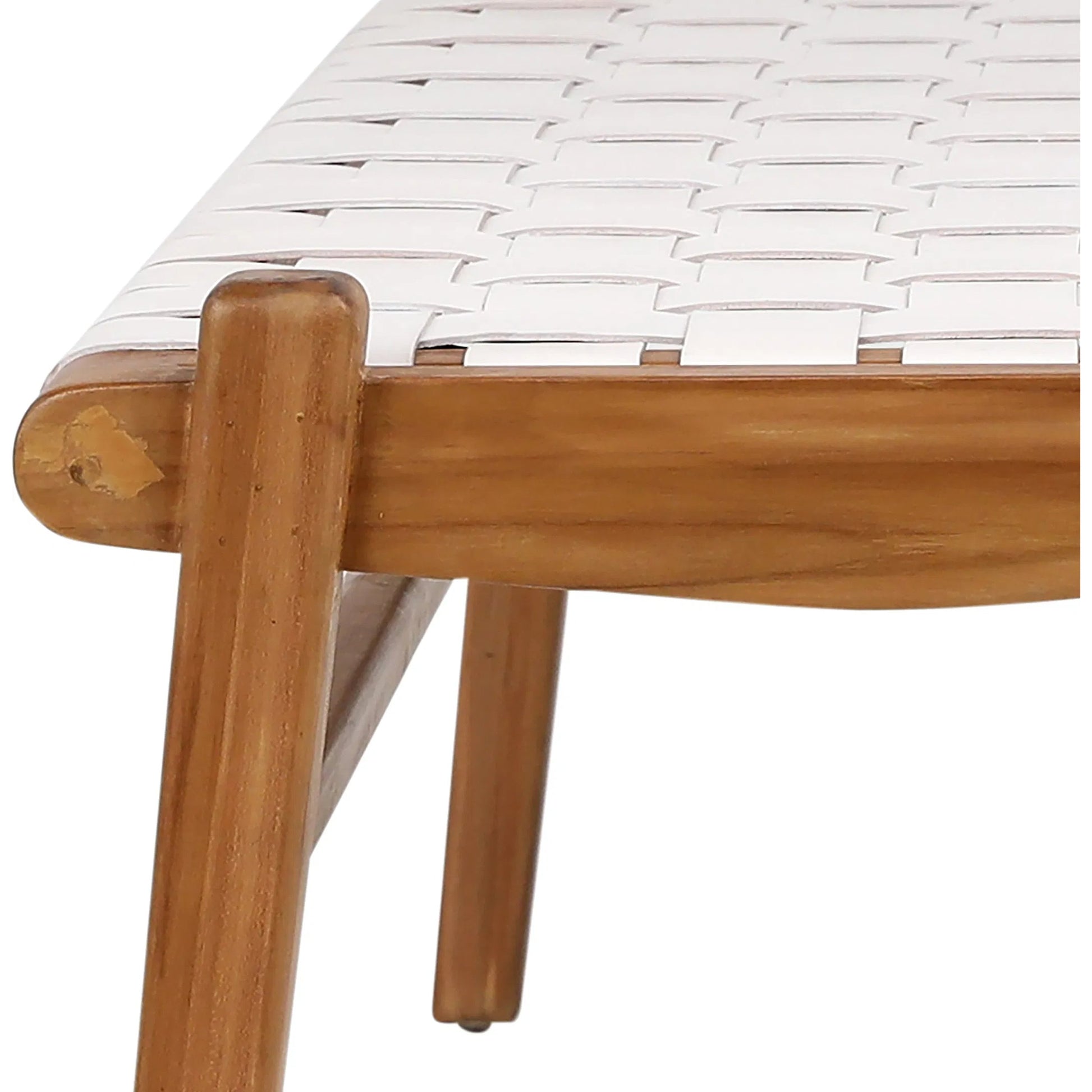 Santiago Teak and Woven Leather Bench by Arch & Plane in black and stain. Made from full grain leather in a coastal style.