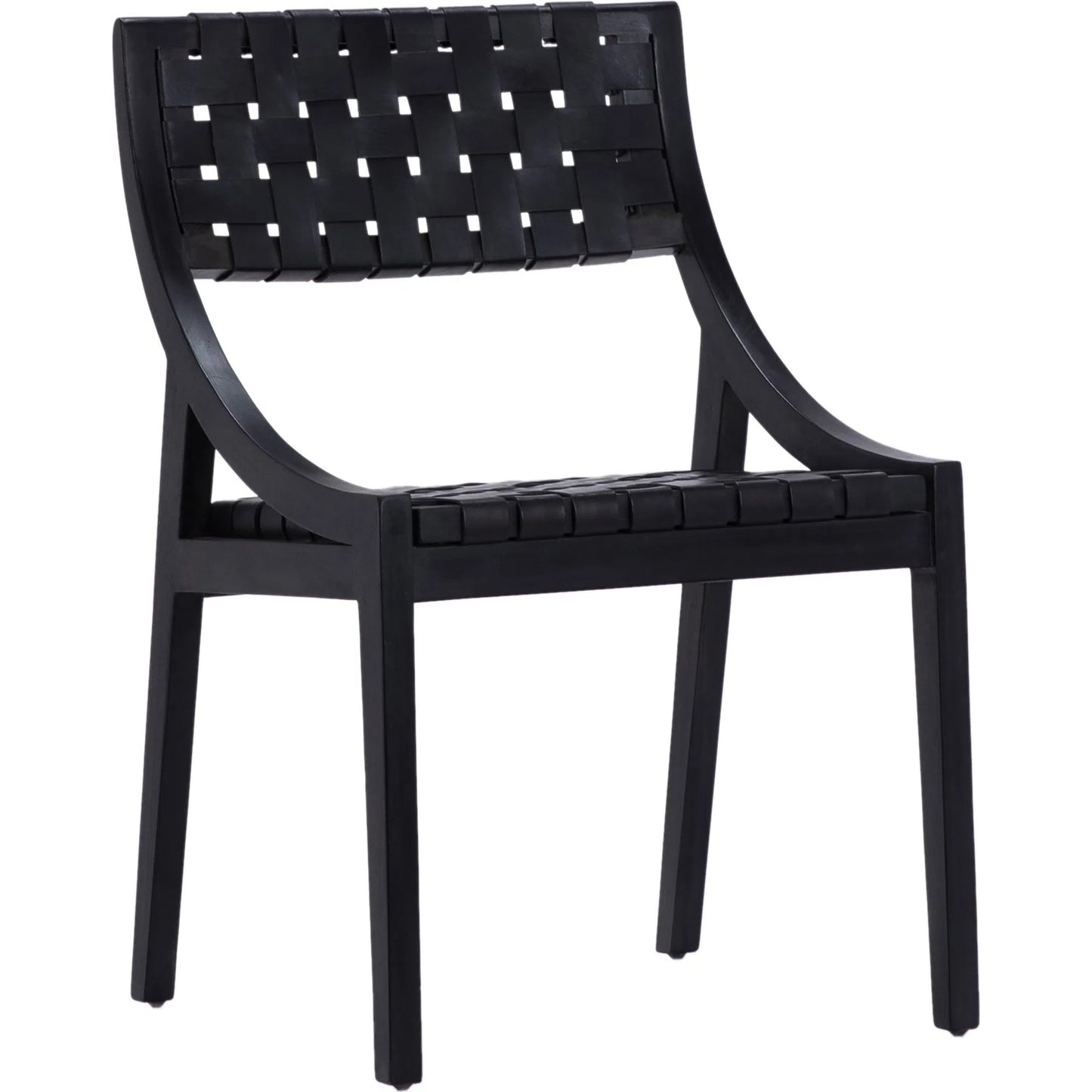 001 SI-1924454 | Primary Silo | Granville Black Teak and Black Woven Leather Chair by Arch & Plane in black and black. Made from full grain leather in a modern style.