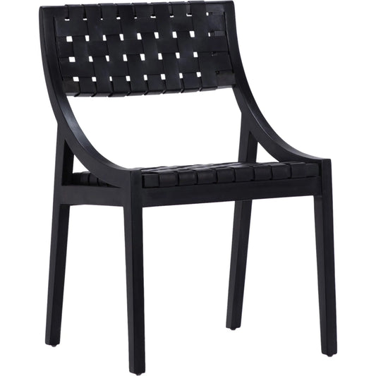 Granville Black Teak and Black Woven Leather Chair by Arch & Plane in black and black. Made from full grain leather in a modern style.