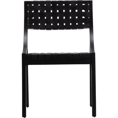 Granville Black Teak and Black Woven Leather Chair by Arch & Plane in black and black. Made from full grain leather in a modern style.