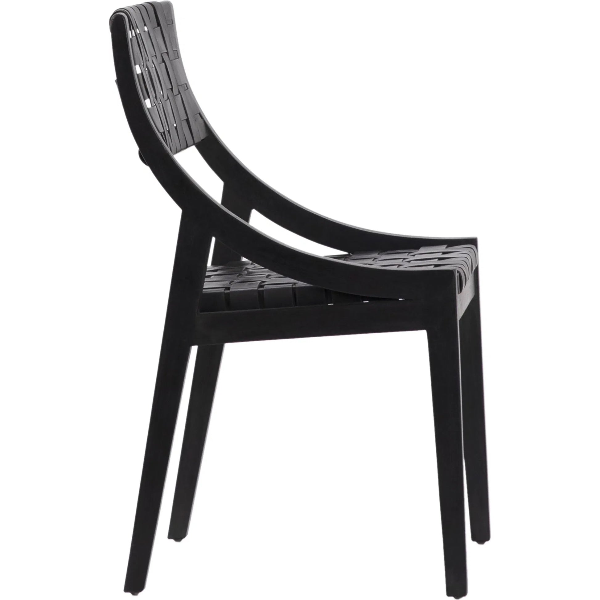 Granville Black Teak and Black Woven Leather Chair by Arch & Plane in black and black. Made from full grain leather in a modern style.