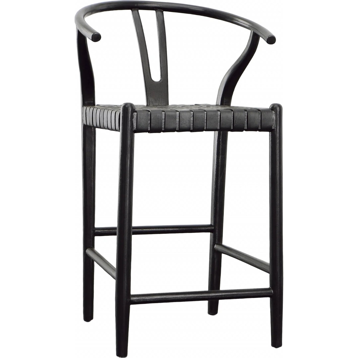 001 SI-2350664 | Primary Silo | Bernice Counter Stool by Arch & Plane in antique black. Made from teak wood frame with full grain leather weave in a unique style.