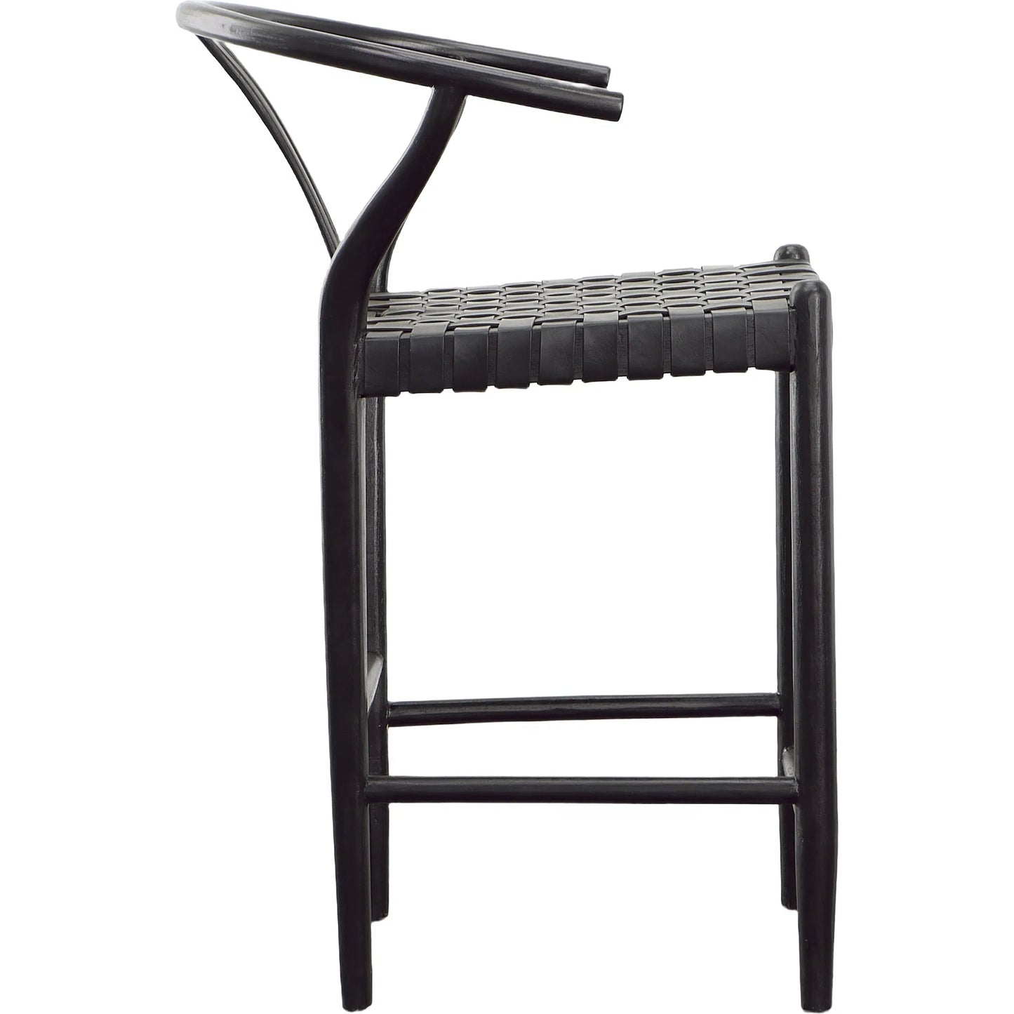 004 SI-2350664 | Additional Silo | Bernice Counter Stool by Arch & Plane in antique black. Made from teak wood frame with full grain leather weave in a unique style.