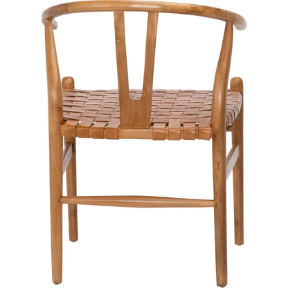 Bernice Dining Chair by Arch & Plane. Made from full grain leather upholstery woven on a teak wood frame in a unique style.