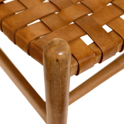 Bernice Dining Chair by Arch & Plane. Made from full grain leather upholstery woven on a teak wood frame in a unique style.
