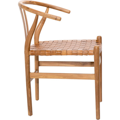 Bernice Dining Chair by Arch & Plane. Made from full grain leather upholstery woven on a teak wood frame in a unique style.